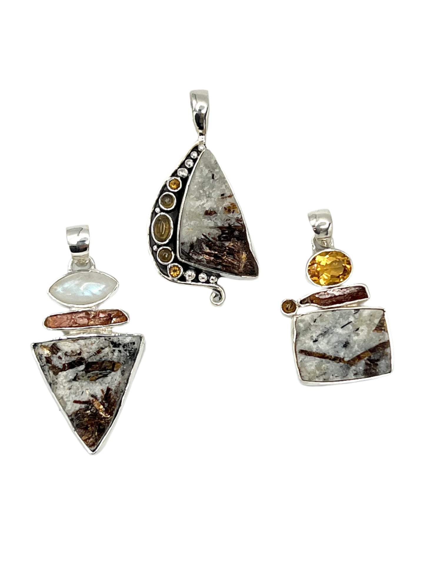 Silver Astrophyllite & Gemstone Pendants