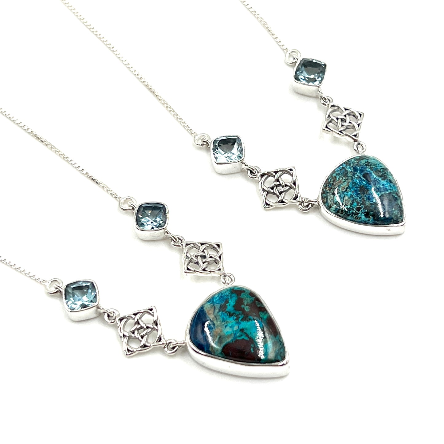 Sterling Silver Shattuckite & Blue Topaz Necklaces