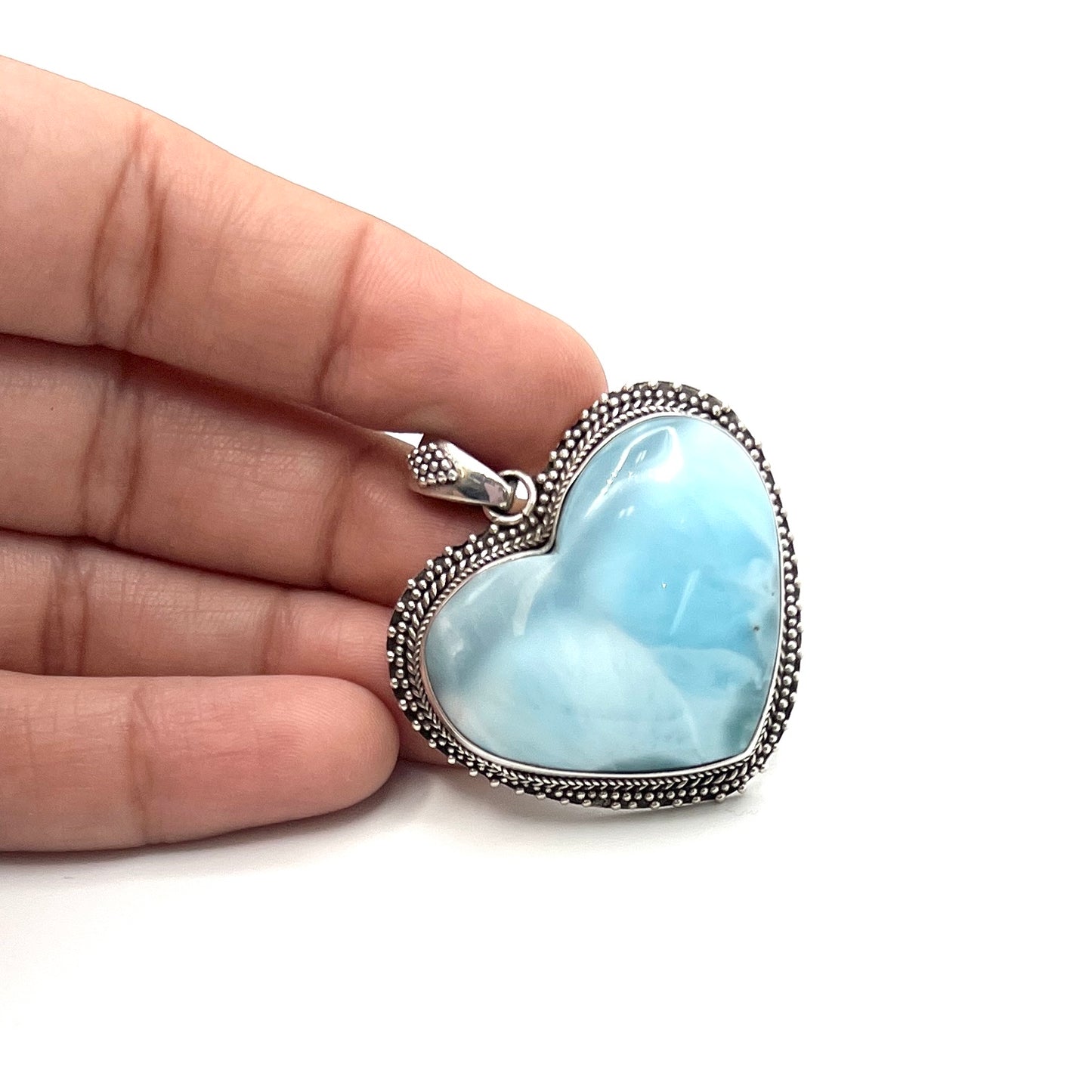 Sterling Silver Larimar Heart Pendants