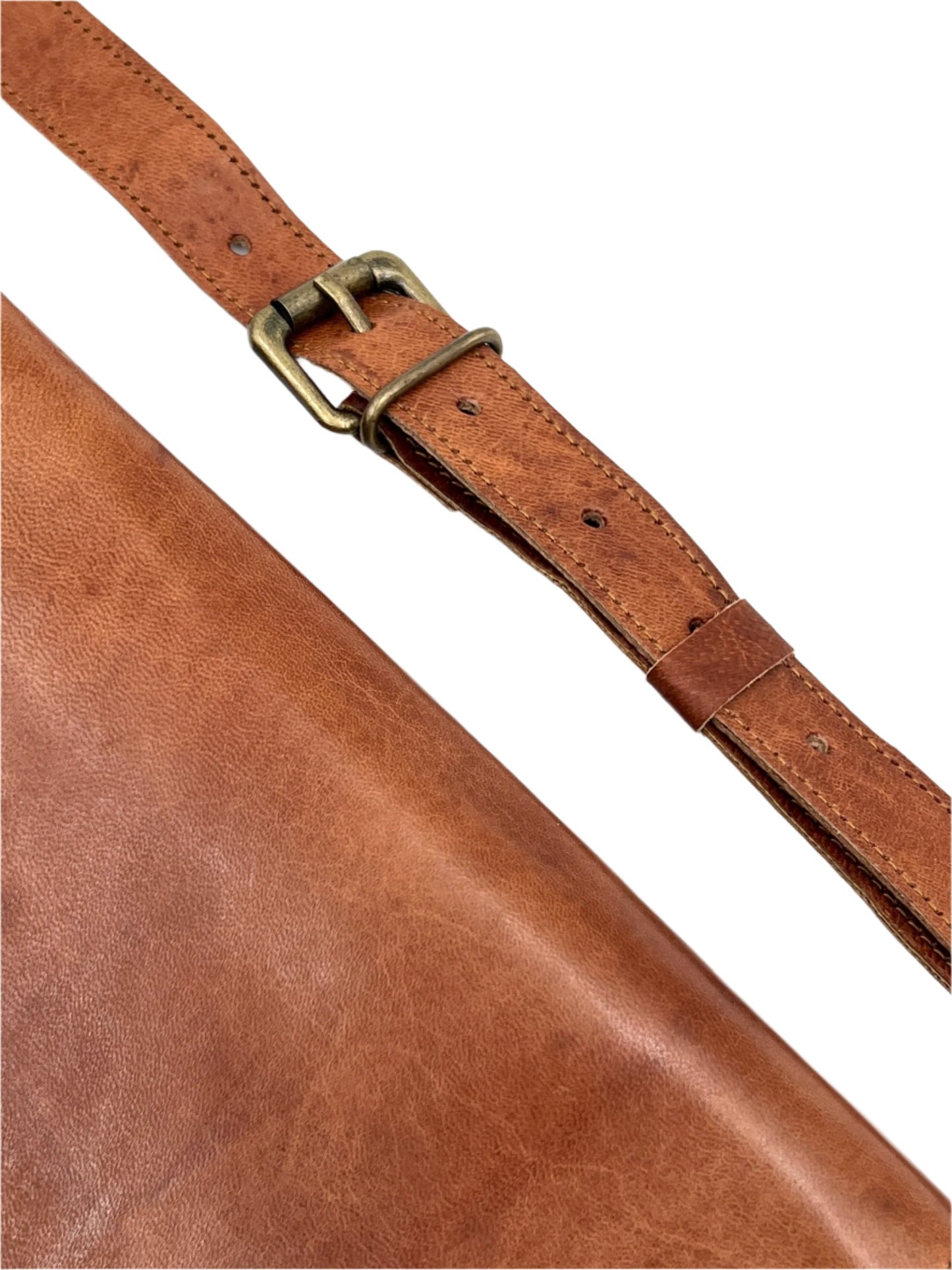 Camel Leather Cross Body Messenger Bag