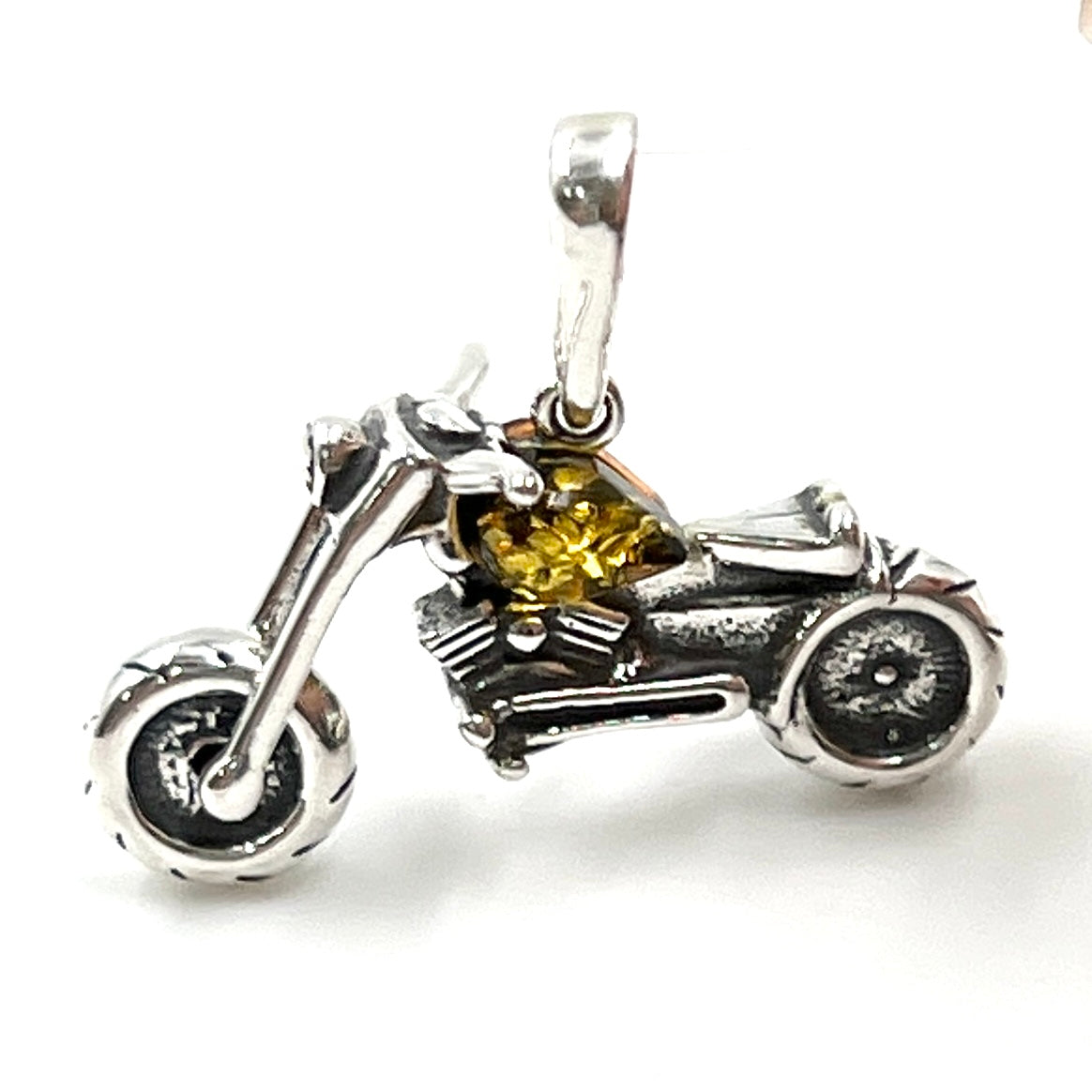 Sterling Silver Amber Motorcycle Pendants