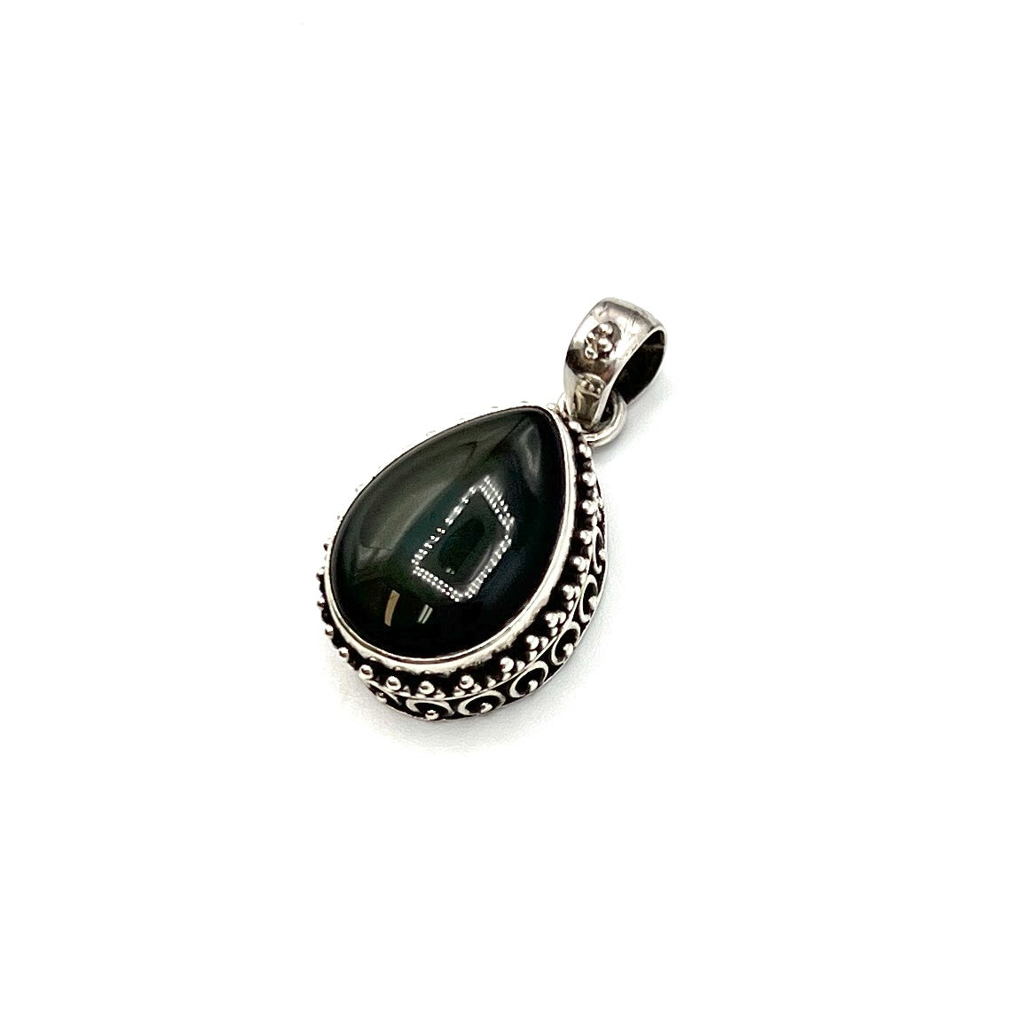 Sterling Silver Beaded Rainbow Obsidian Pendants