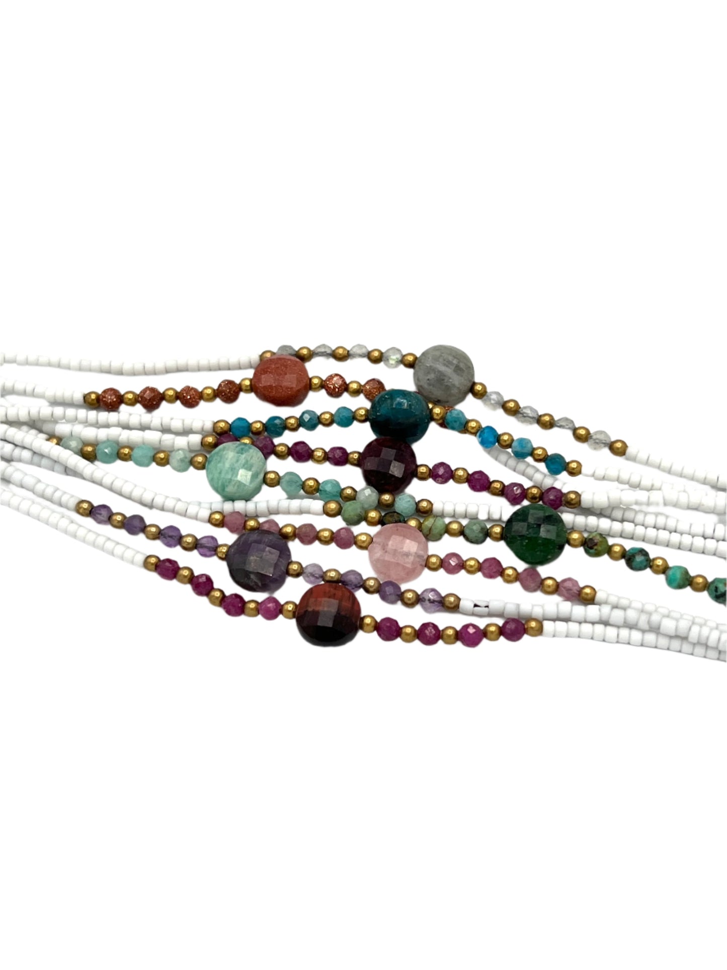 Faceted Gemstone White Beaded Anklets