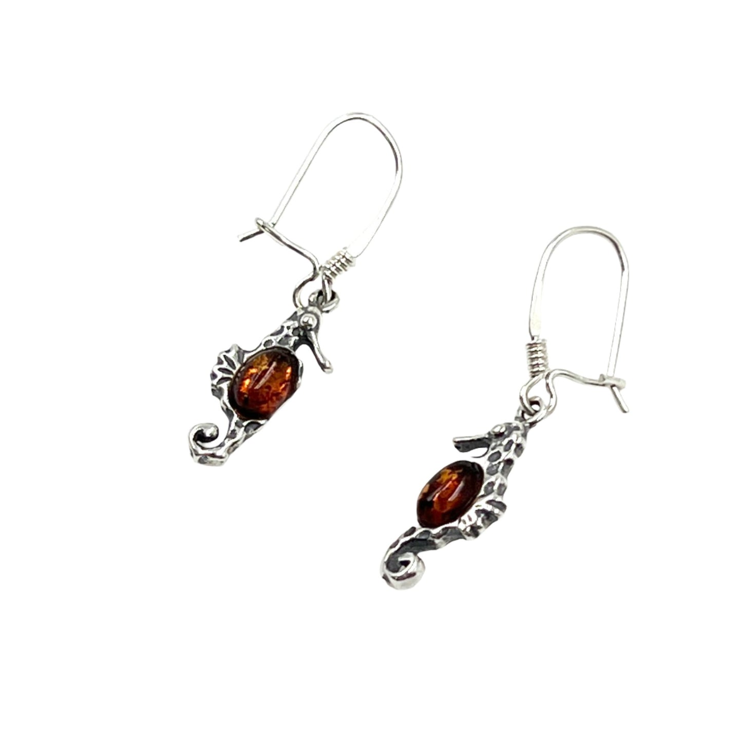 Sterling Silver Amber Seahorse Earrings