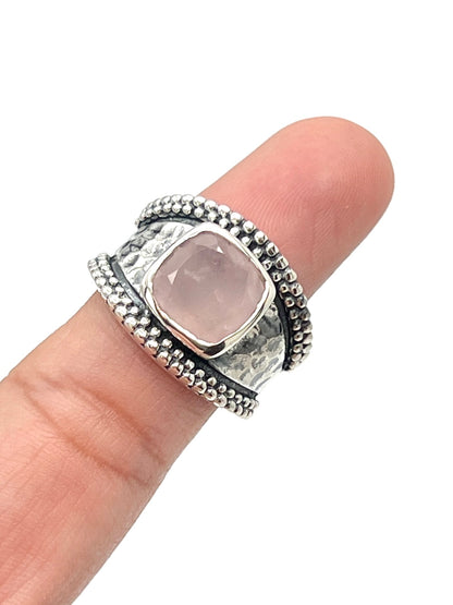 Sterling Silver Square Gemstone Hammered Rings