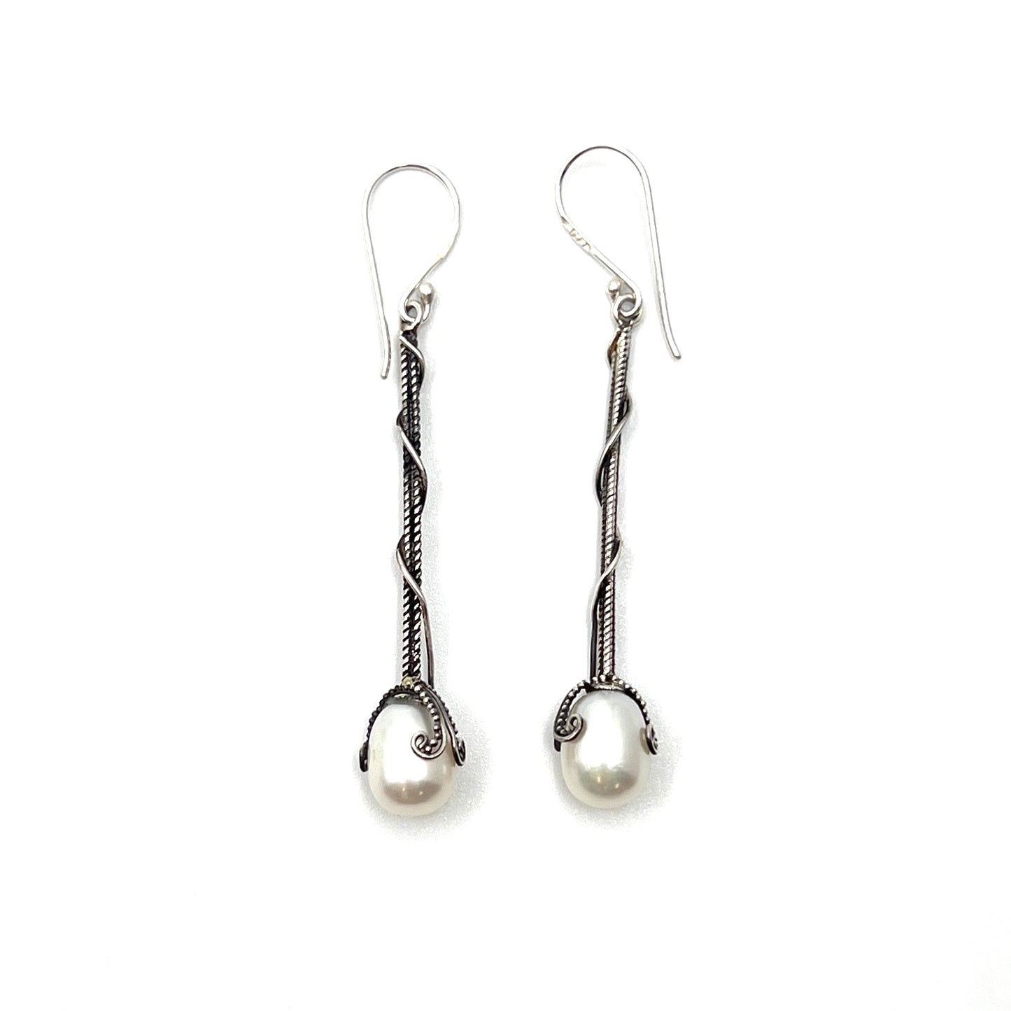 Sterling Silver Dangle Pearl Earrings