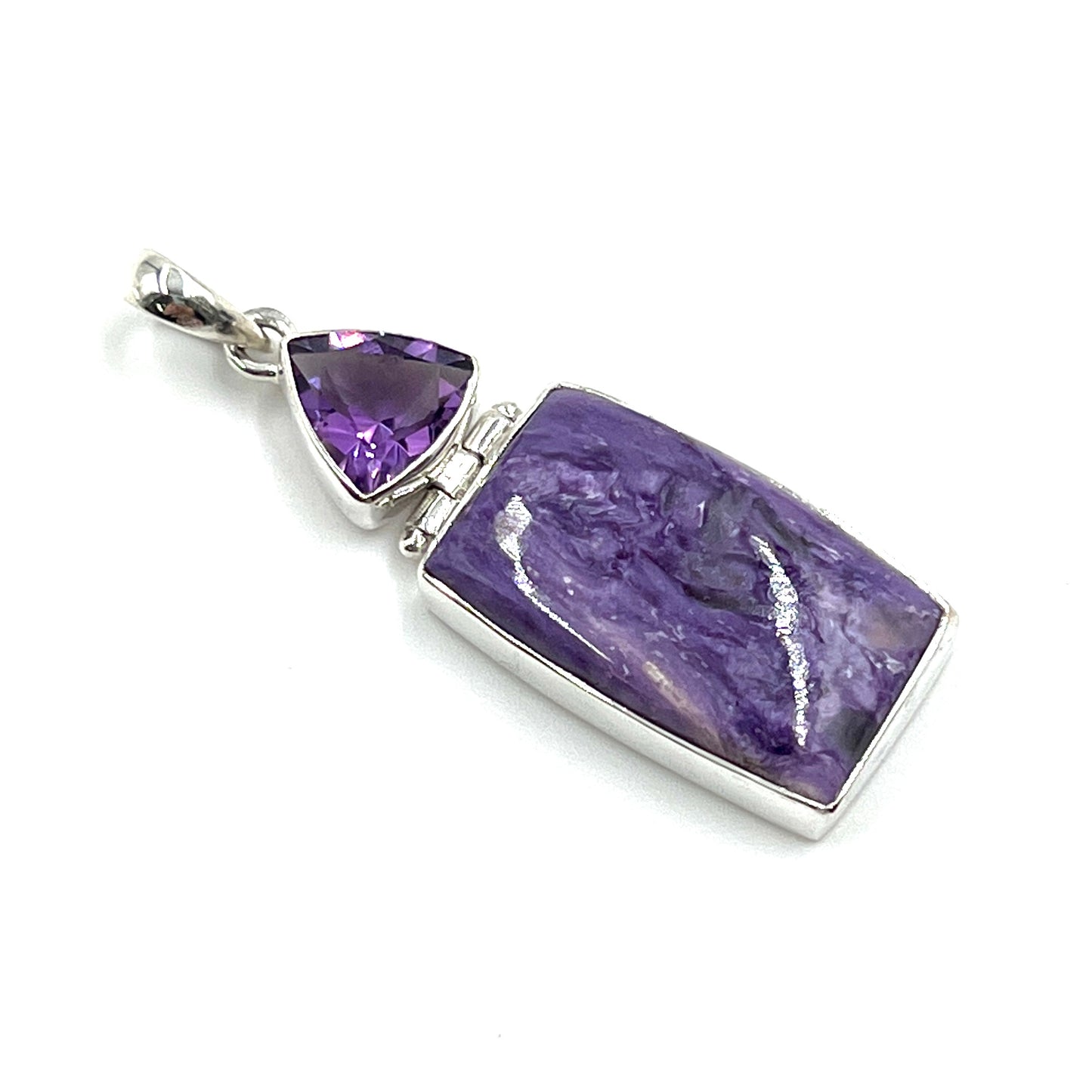 Sterling Silver Amethyst & Charoite Square Pendants