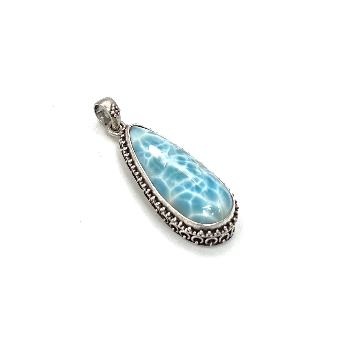 Sterling Silver Beaded Larimar Teardrop Pendants