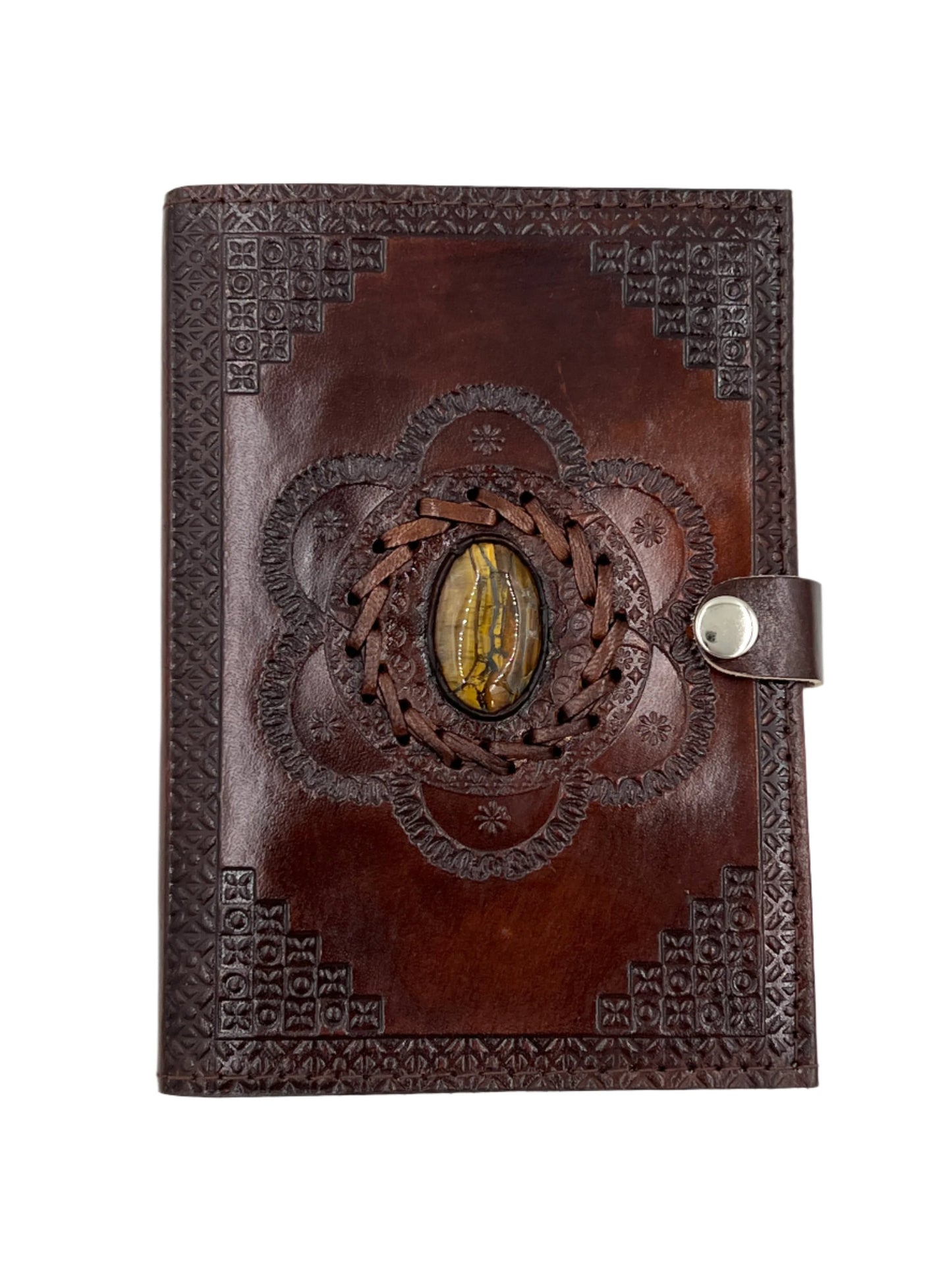 Camel Leather Gemstone Journal | Flower | 7" x 5" x 1/2"