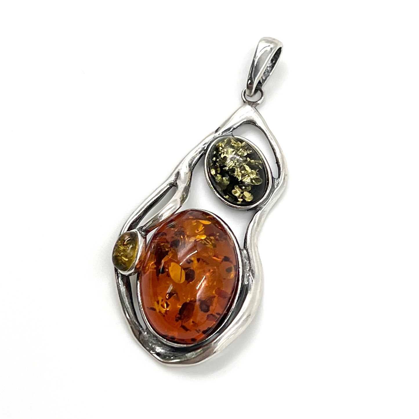 Sterling Silver Multi Amber Framed Pendants