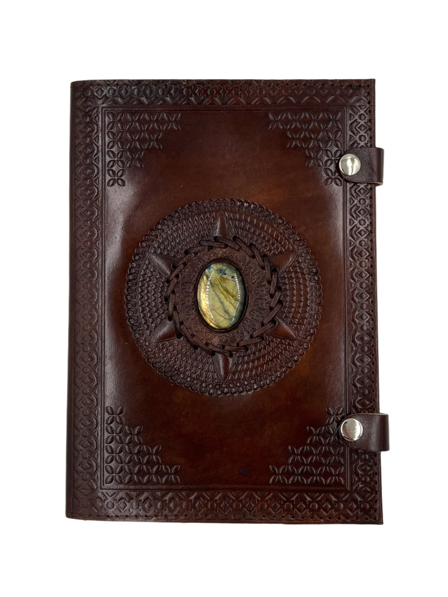 Camel Leather Gemstone Journal | Spiked Mandala | 10" x 7" x 1/2"