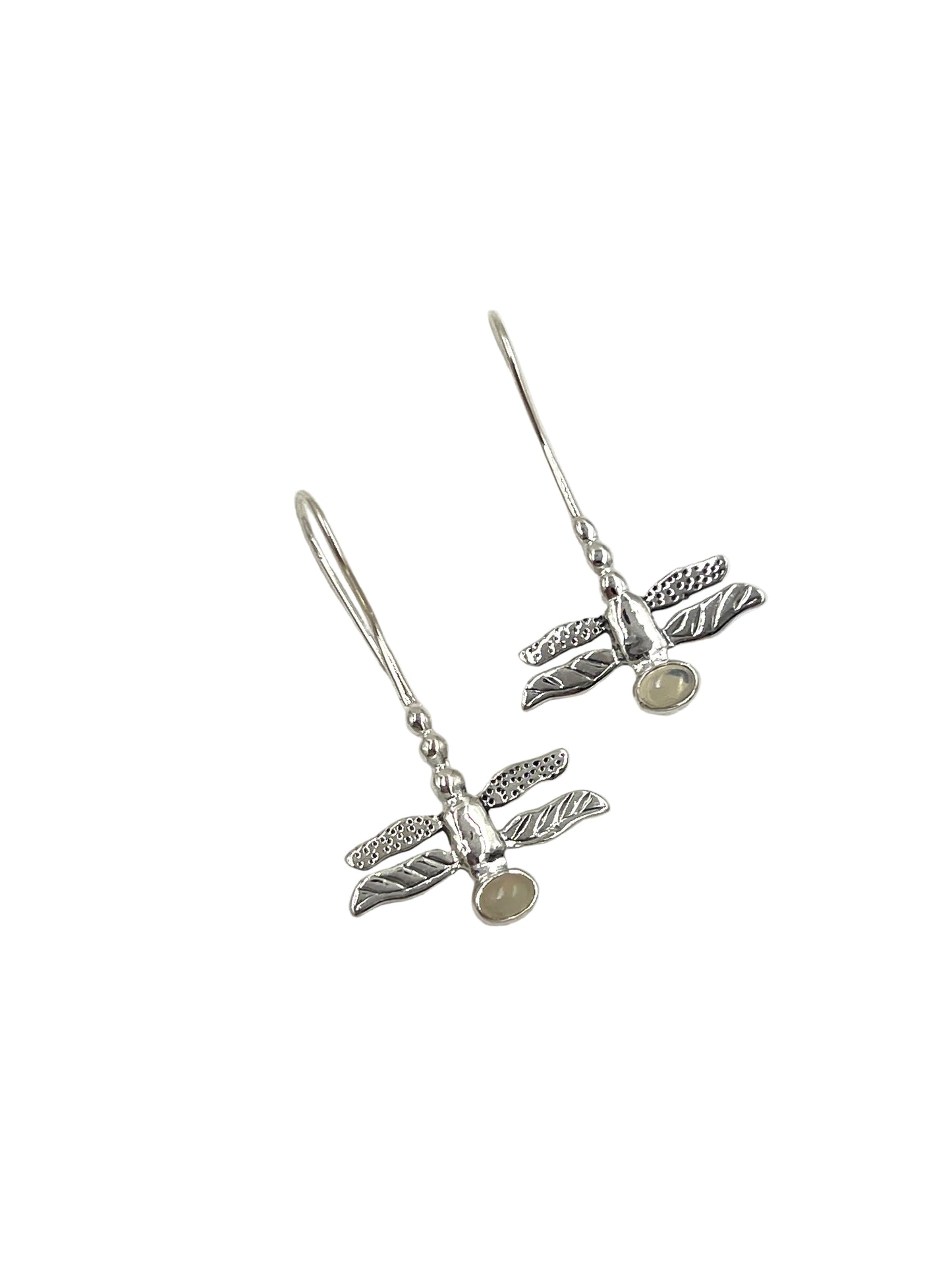 Silver Gemstone Dragonfly Earrings