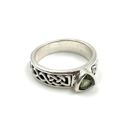 Sterling Silver Moldavite Celtic Ring