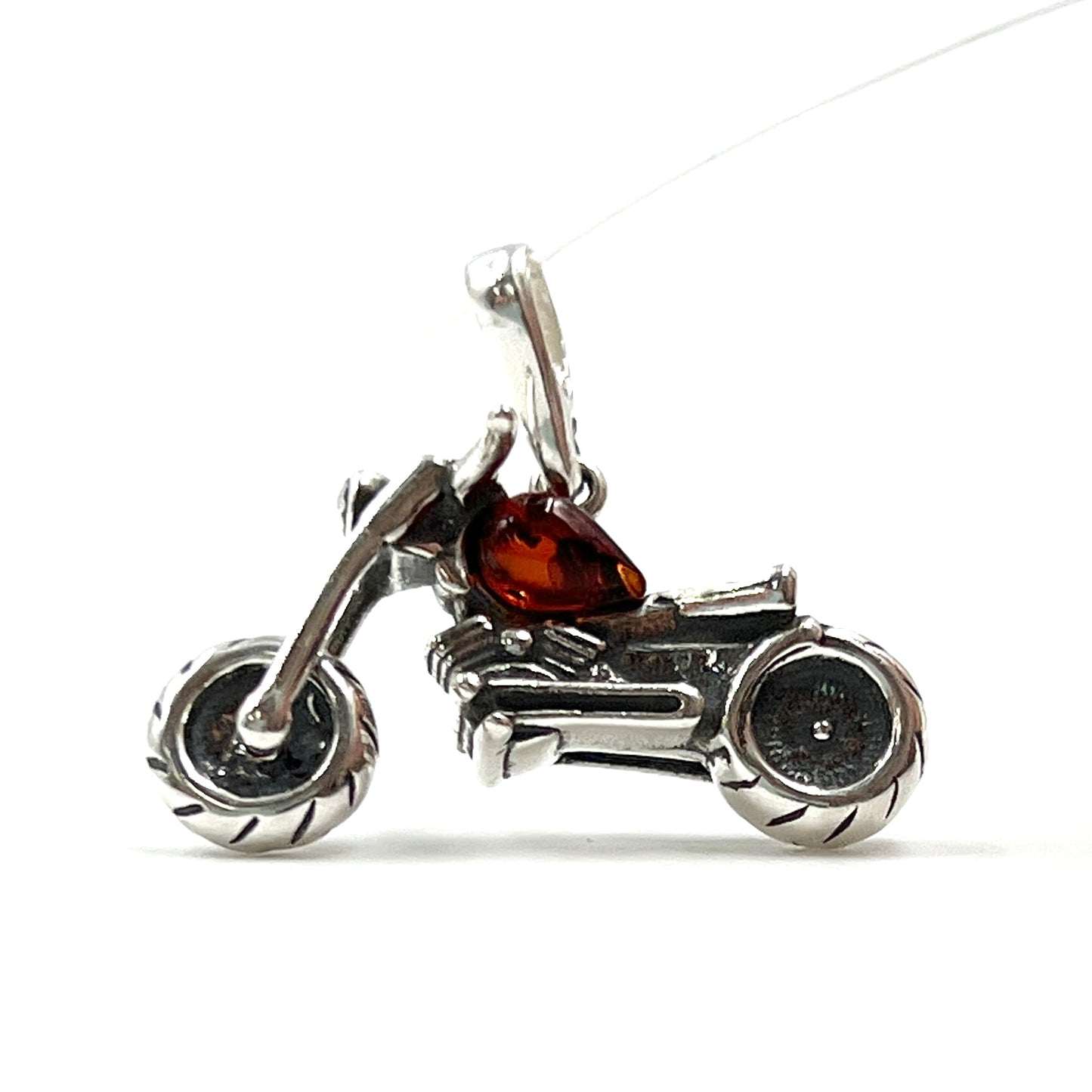 Sterling Silver Amber Motorcycle Pendants