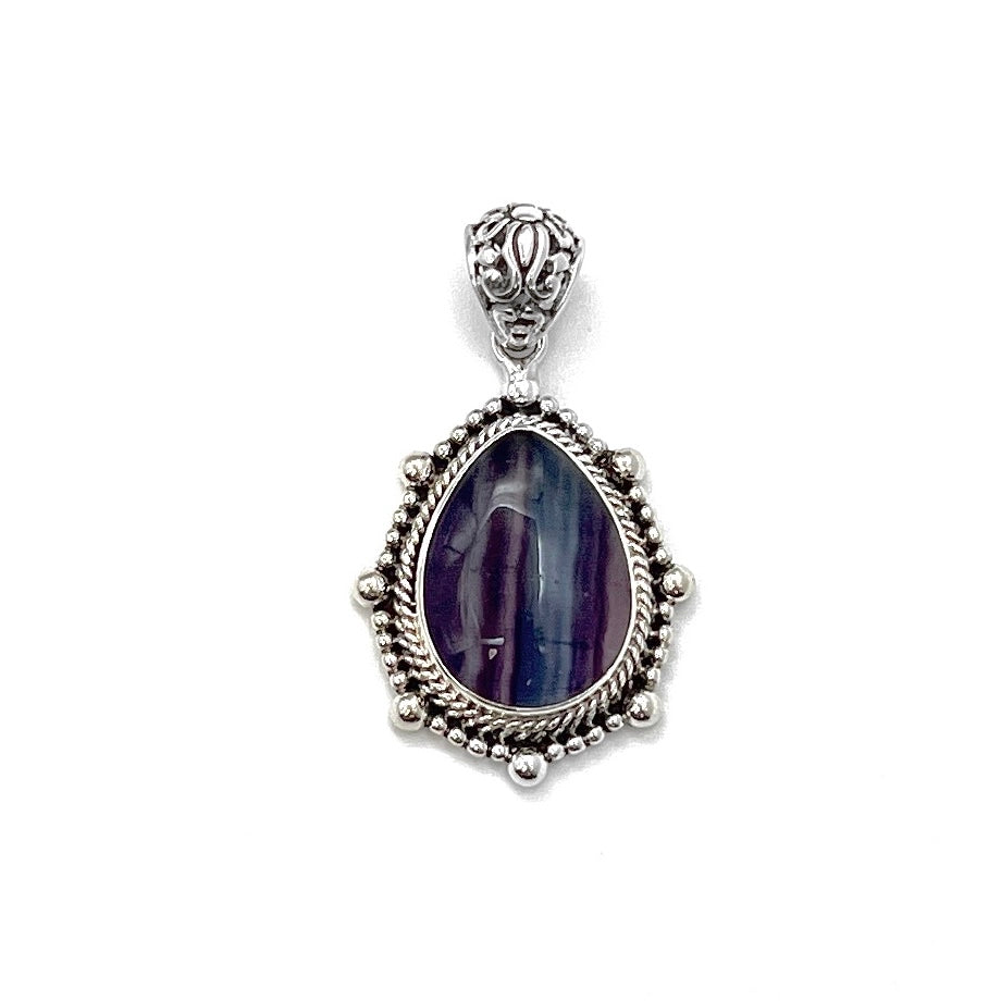 Sterling Silver Beaded Fluorite Teardrop Pendants