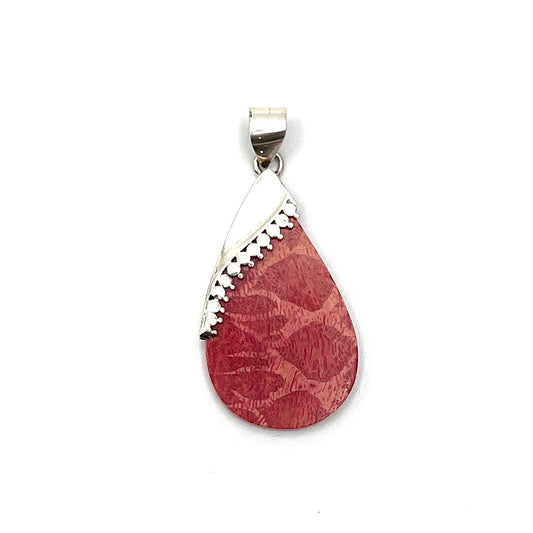 Sterling Silver Red Coral Teardrop Pendant