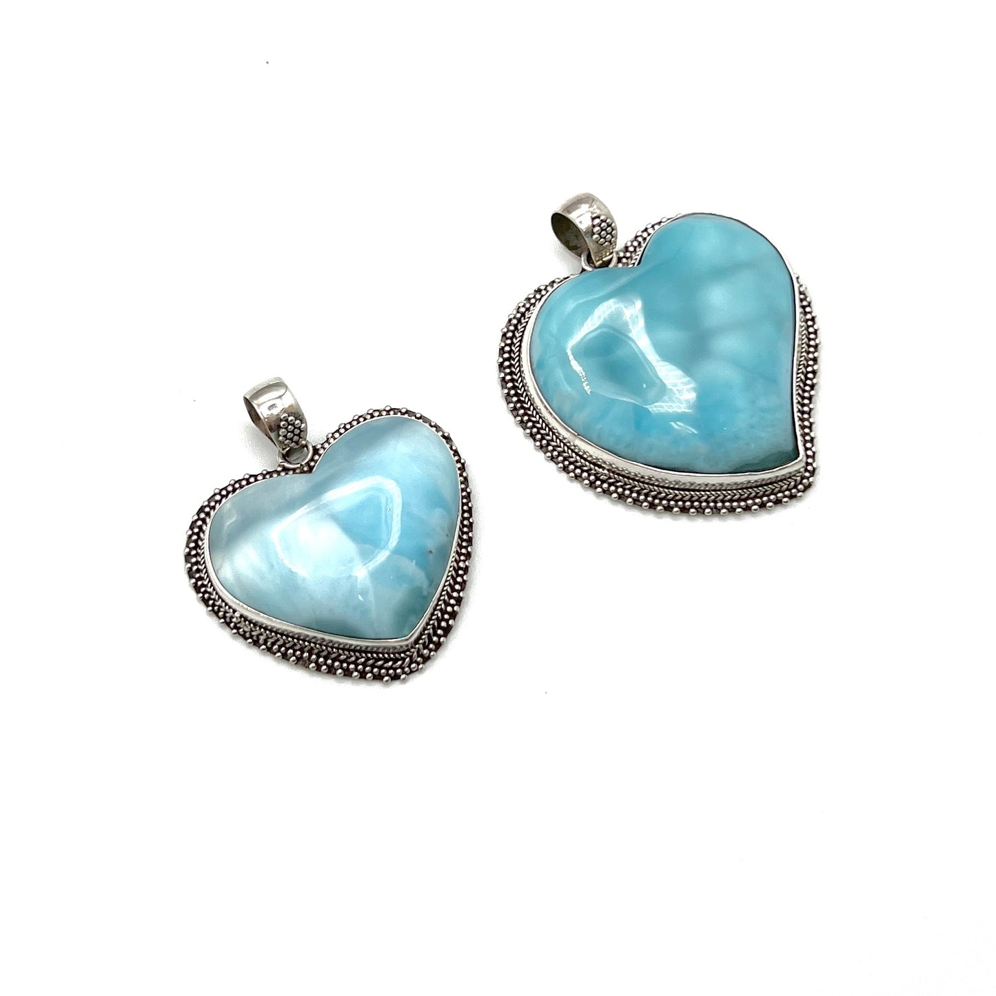 Sterling Silver Larimar Heart Pendants