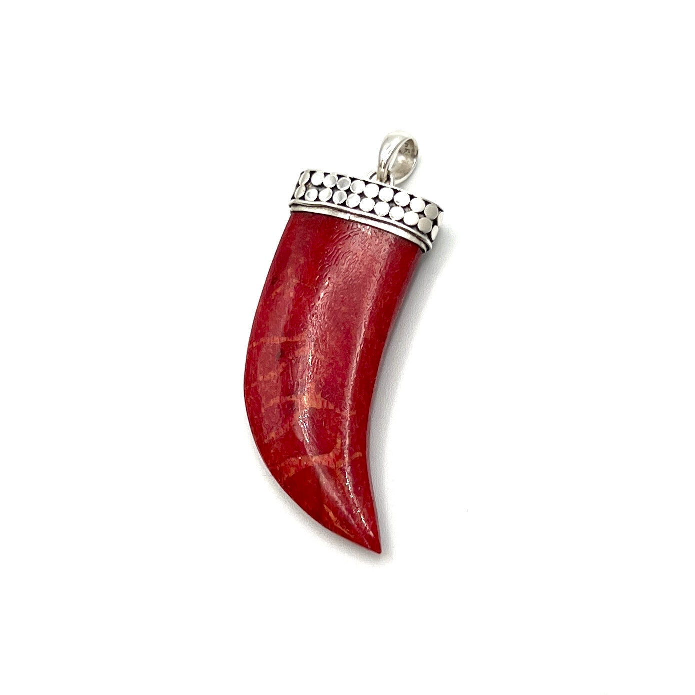 Sterling Silver Red Coral Tusk Pendant