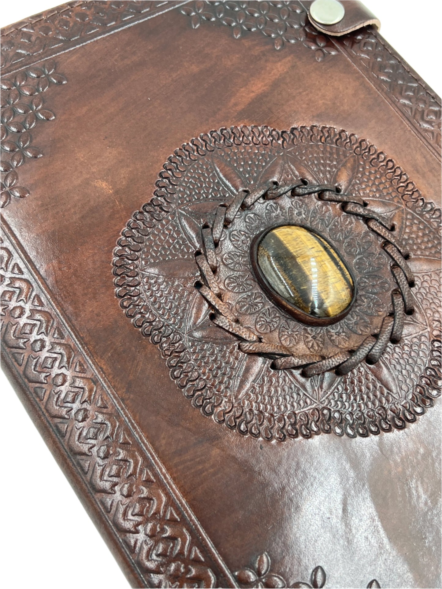 Camel Leather Gemstone Journal | Spiked Lotus | 10" x 7" x 1/2"