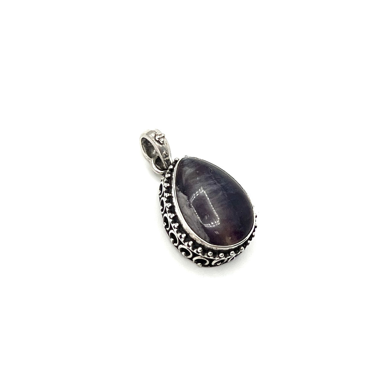 Sterling Silver Beaded Fluorite Teardrop Pendants