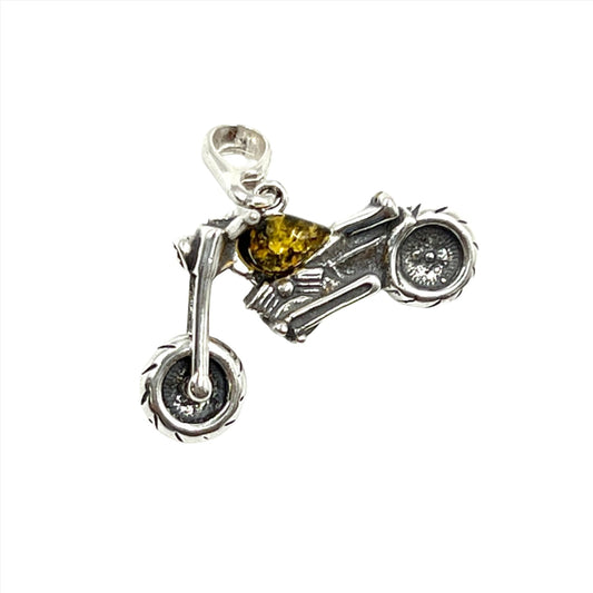 Sterling Silver Amber Motorcycle Pendants