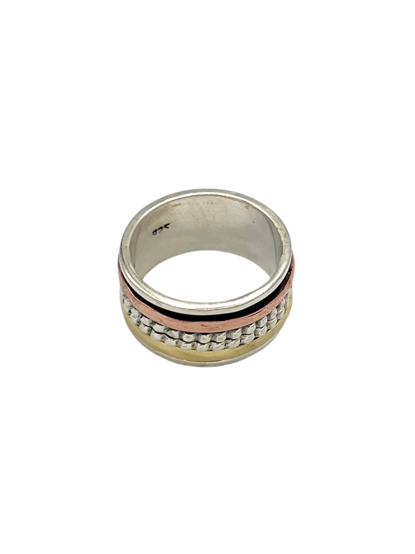 Sterling Silver Multi Metal Center Beaded Spinner Ring