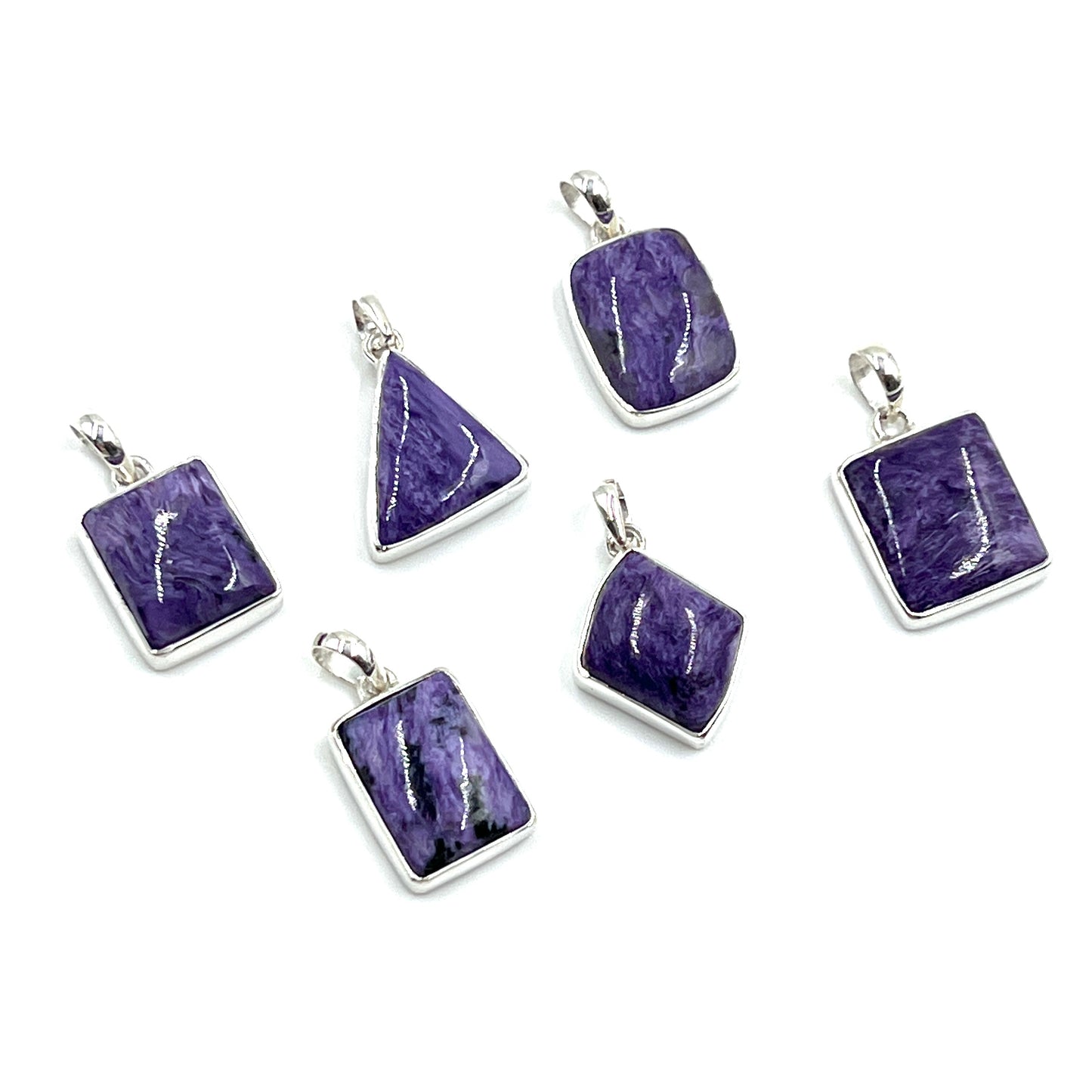 Sterling Silver Charoite Freeform Pendants