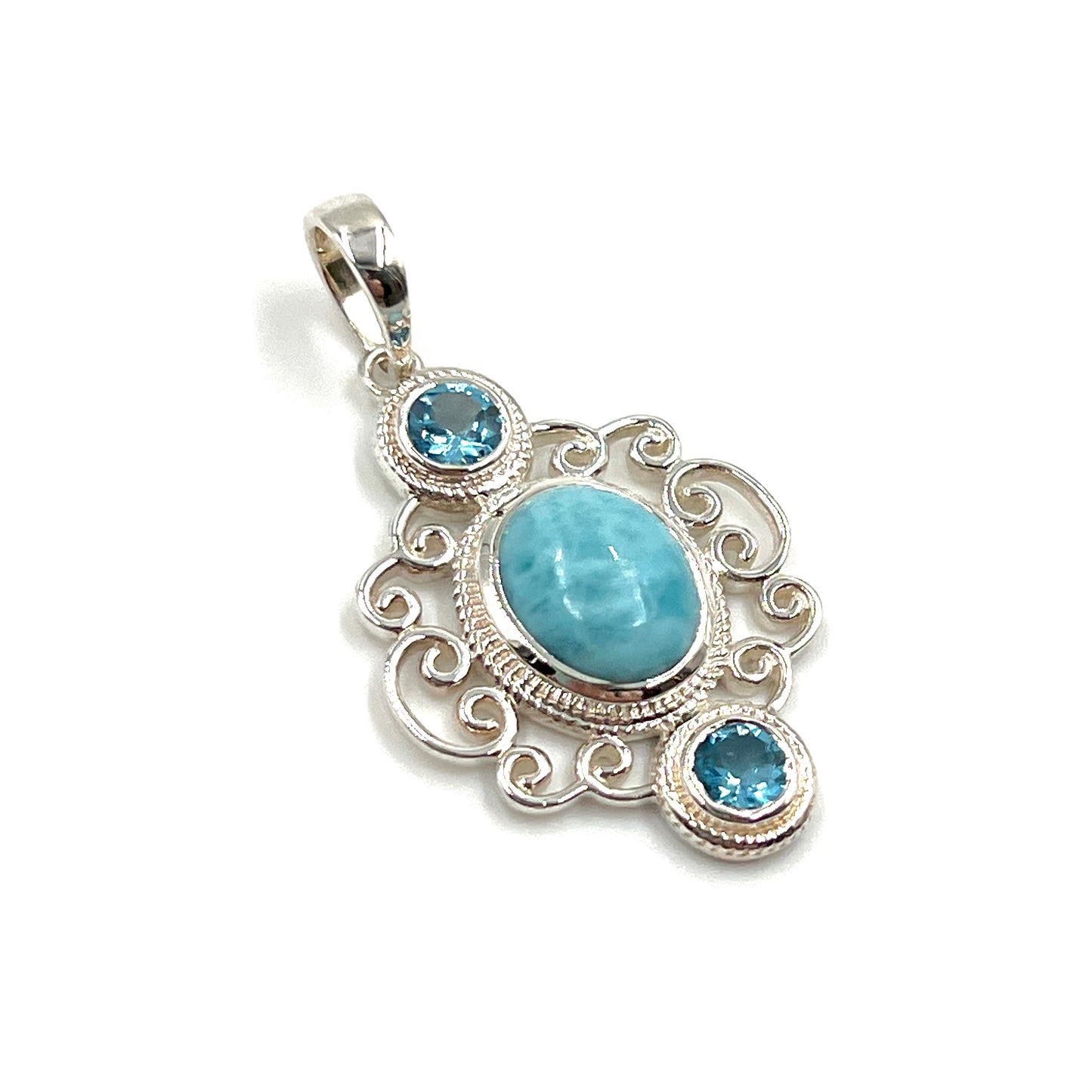 Sterling Silver Larimar & Blue Topaz Pendants