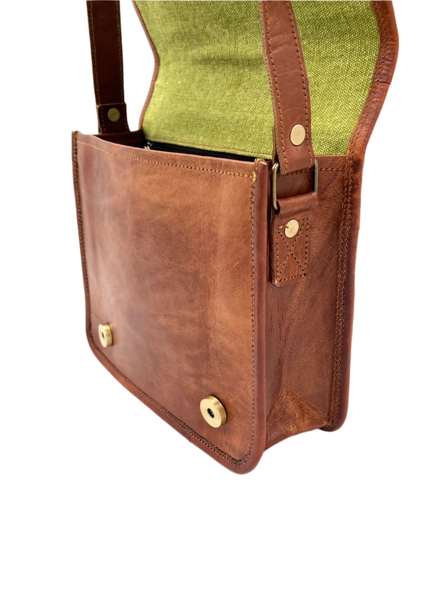 Camel Leather Cross Body Saddle Bag