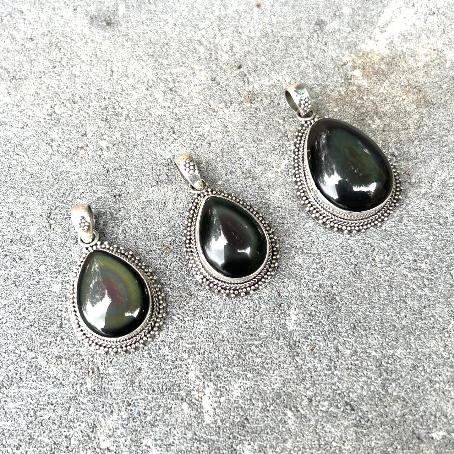 Sterling Silver Rainbow Obsidian Teardrop Pendants