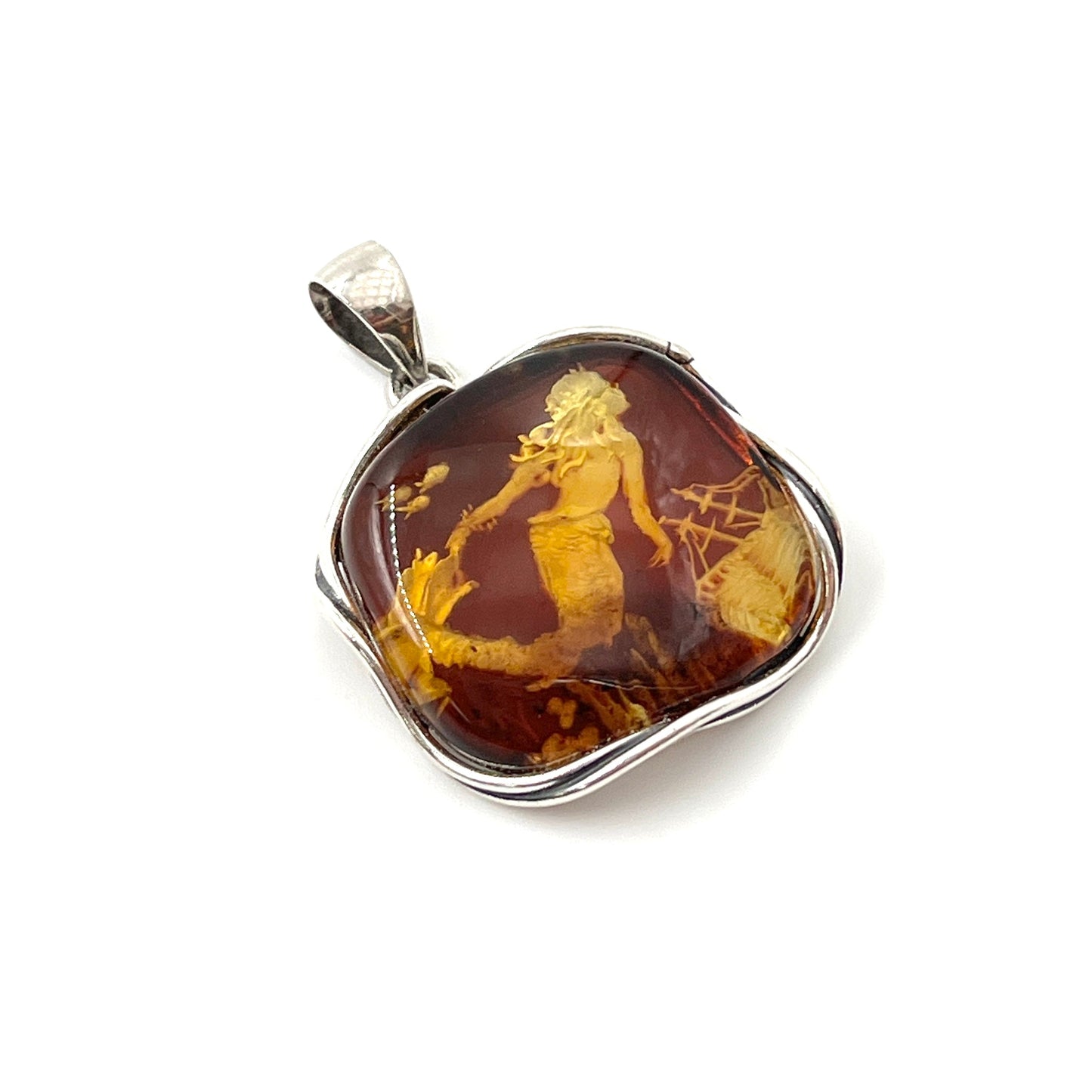 Handcarved Amber Mermaid Pendants