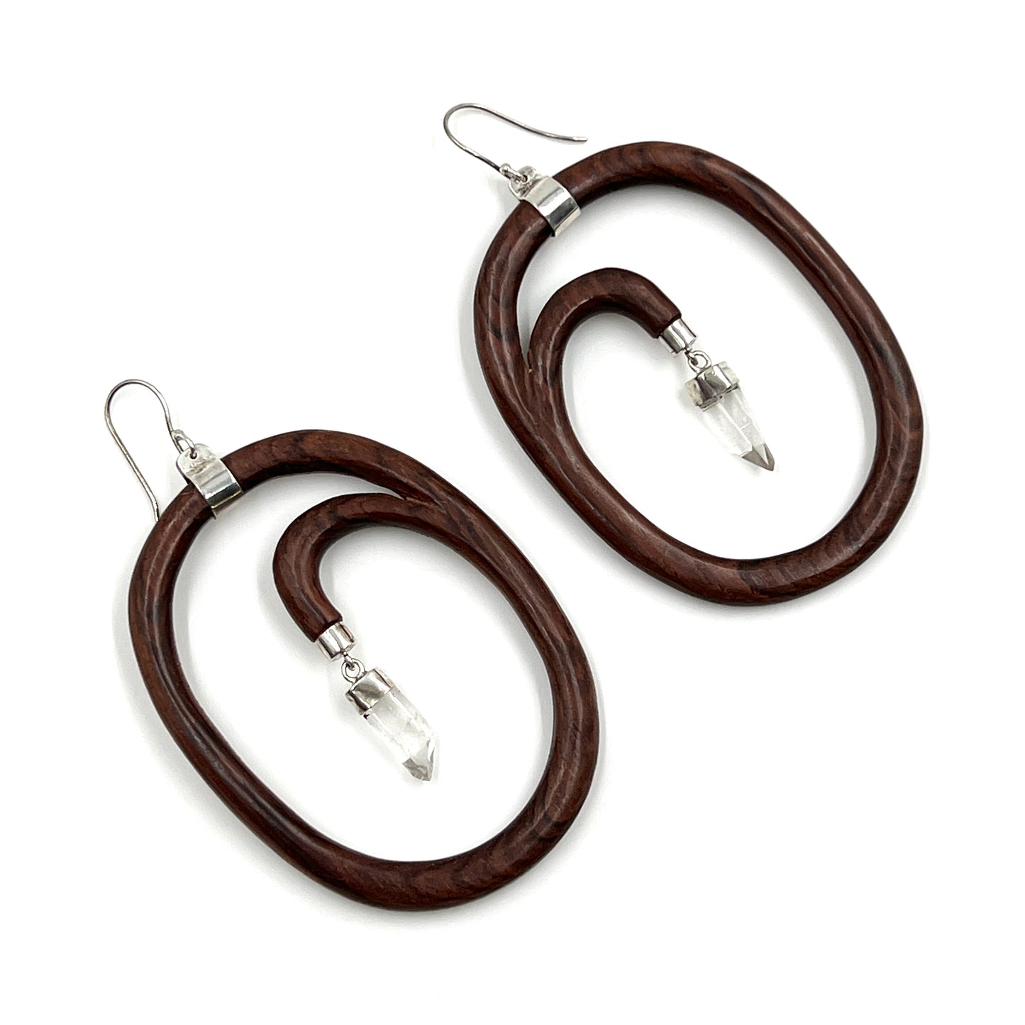 Sterling Silver Crystal Wood Hoop Earrings