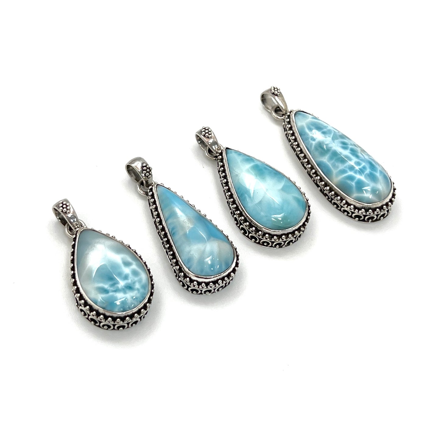 Sterling Silver Beaded Larimar Teardrop Pendants