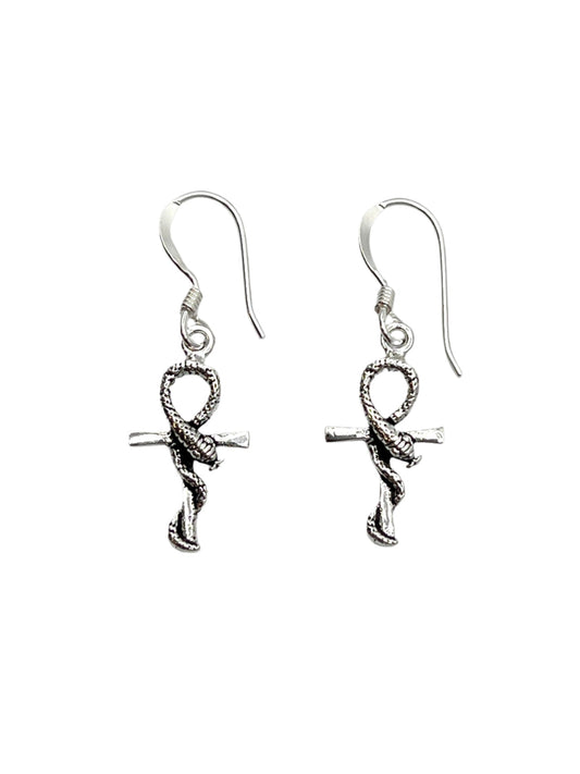 Sterling Silver Snake Ankh Earrings