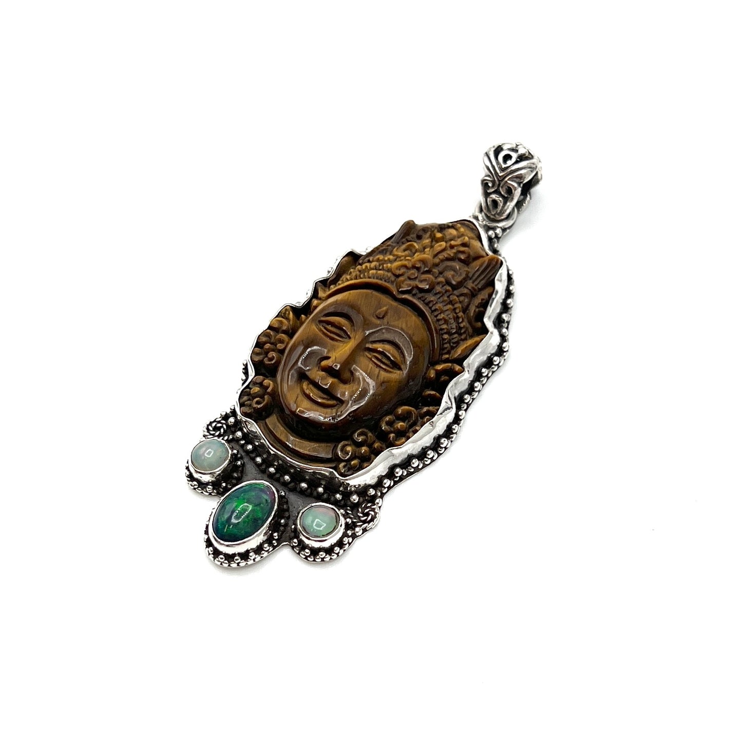 Tigers Eye & Opal Quan Yin Pendants