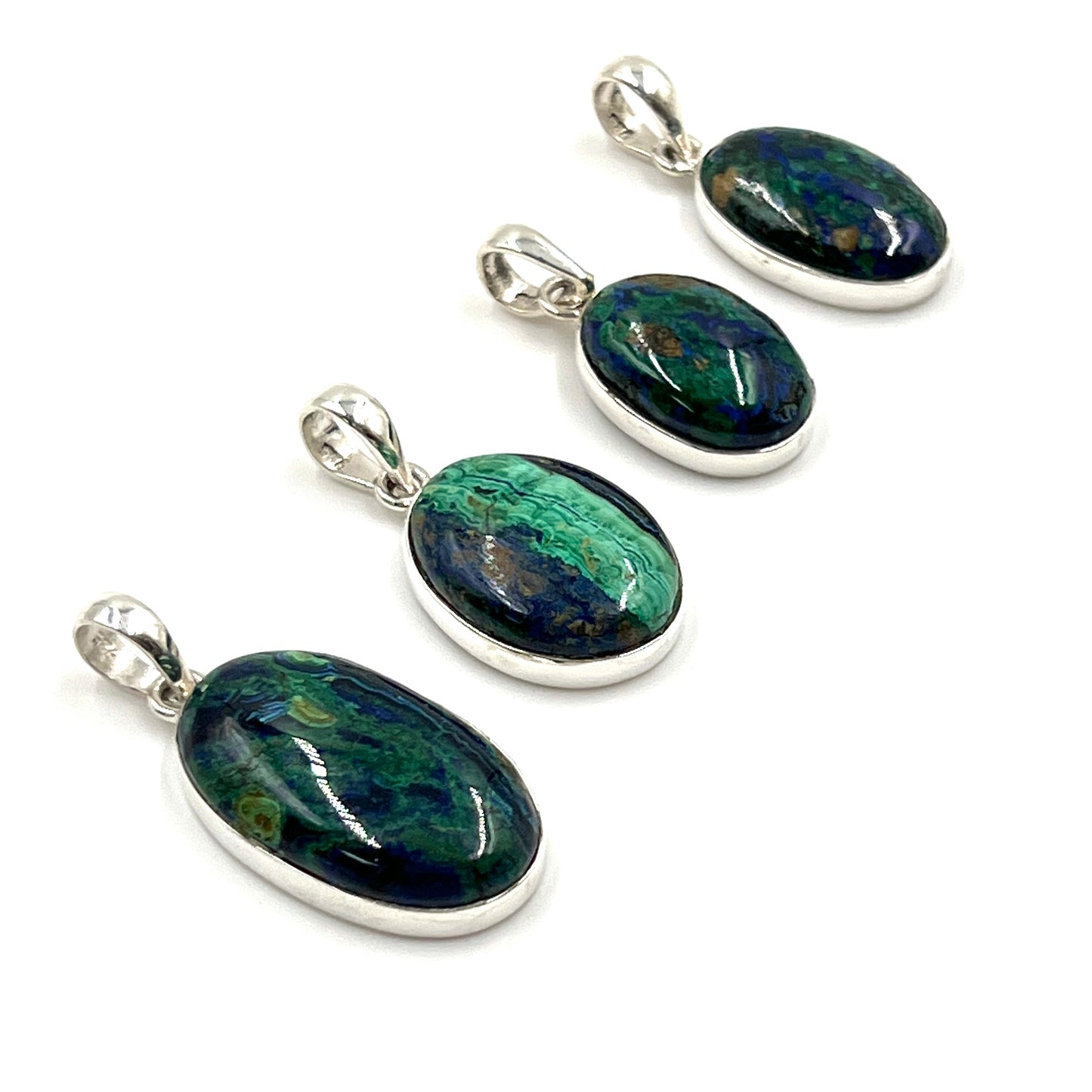 Sterling Silver Azurite Malachite Oval Pendants