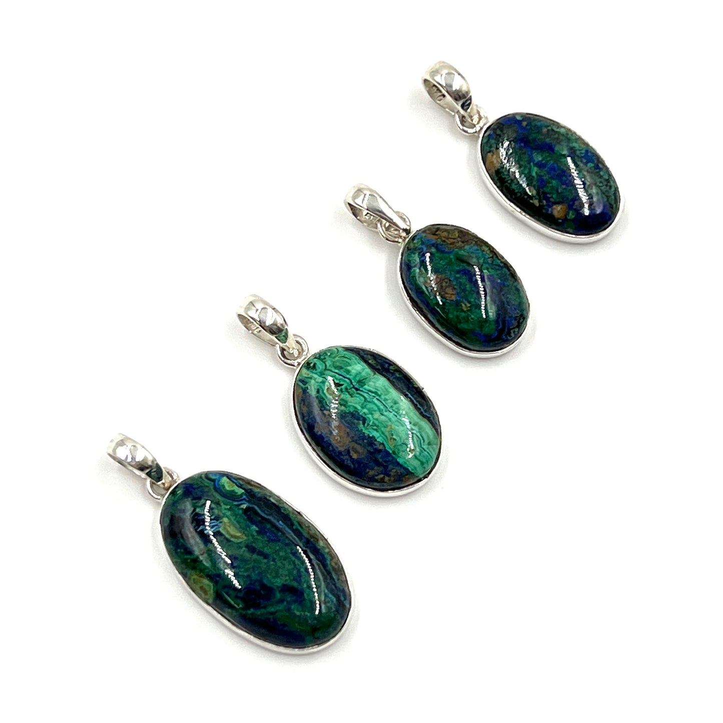 Sterling Silver Azurite Malachite Oval Pendants