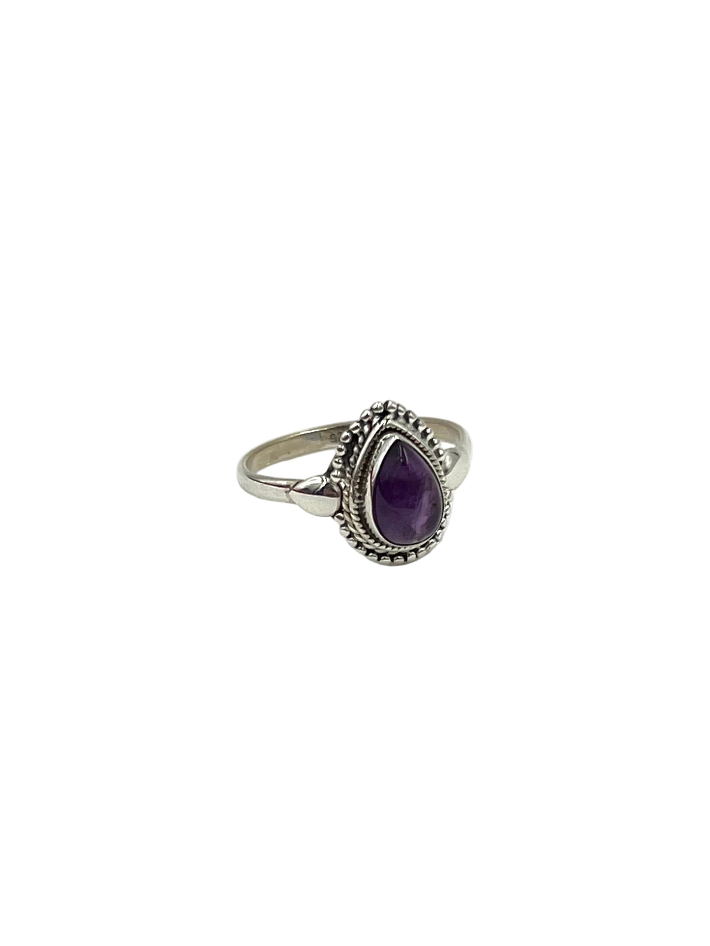 Beaded Teardrop Amethyst Ring
