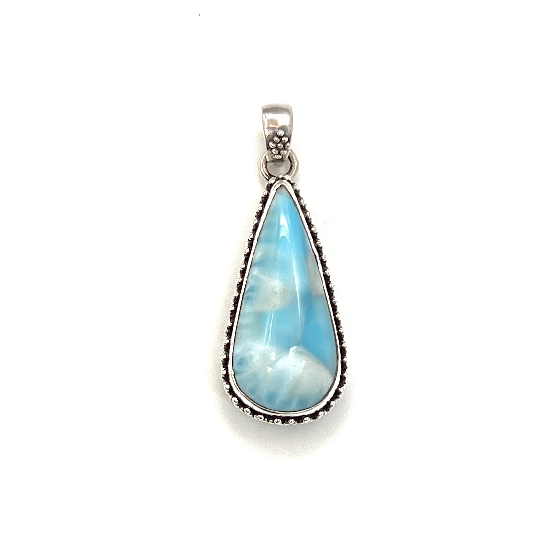 Sterling Silver Beaded Larimar Teardrop Pendants