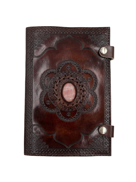 Camel Leather Gemstone Journal | Framed Flower | 9" x 6" x 1/2"