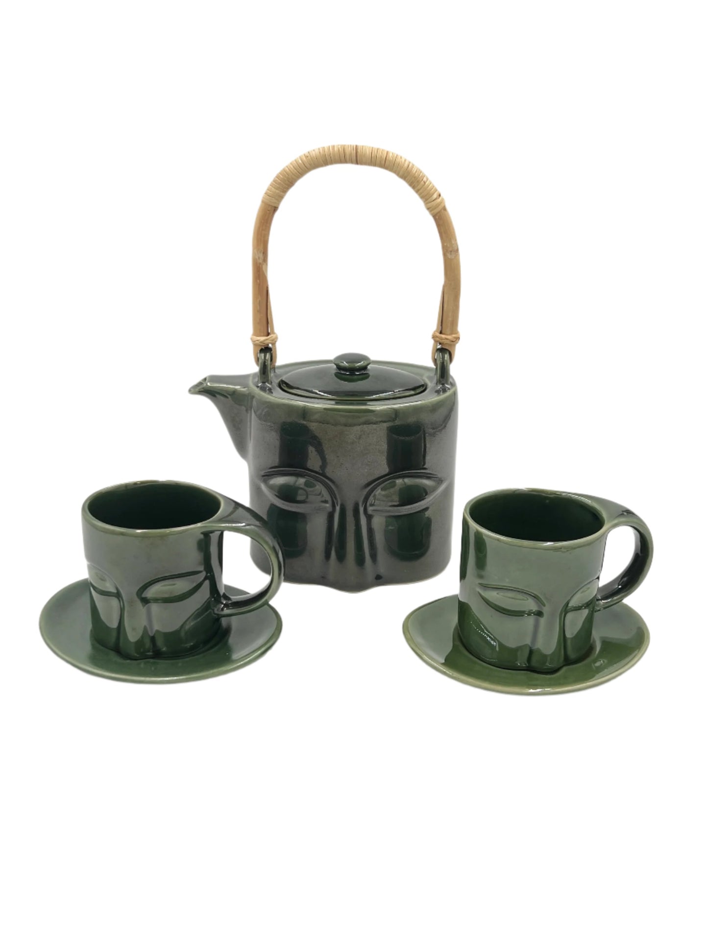 Emerald Buddha Face Tea Pot Set