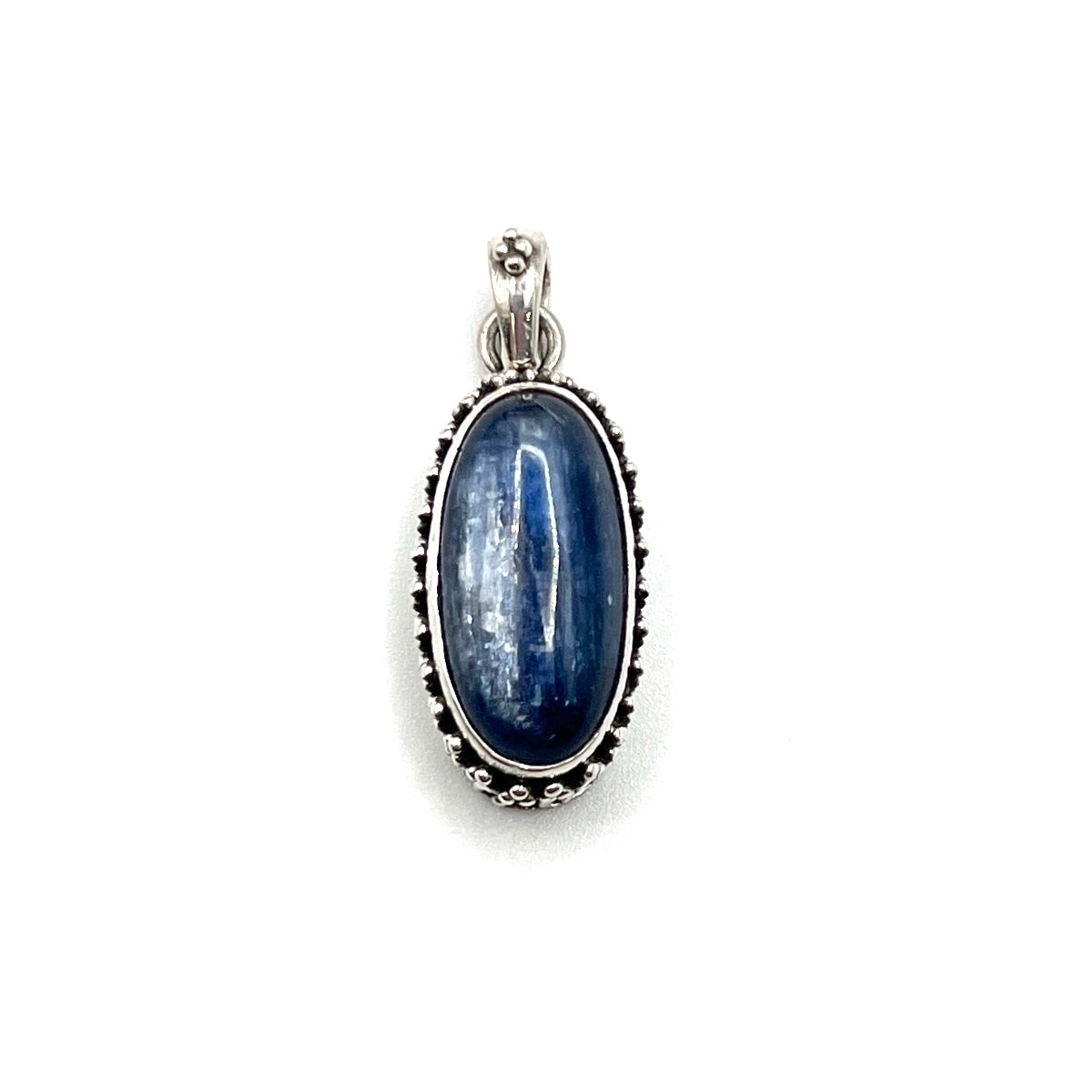 Sterling Silver Beaded Kyanite Oval Pendants