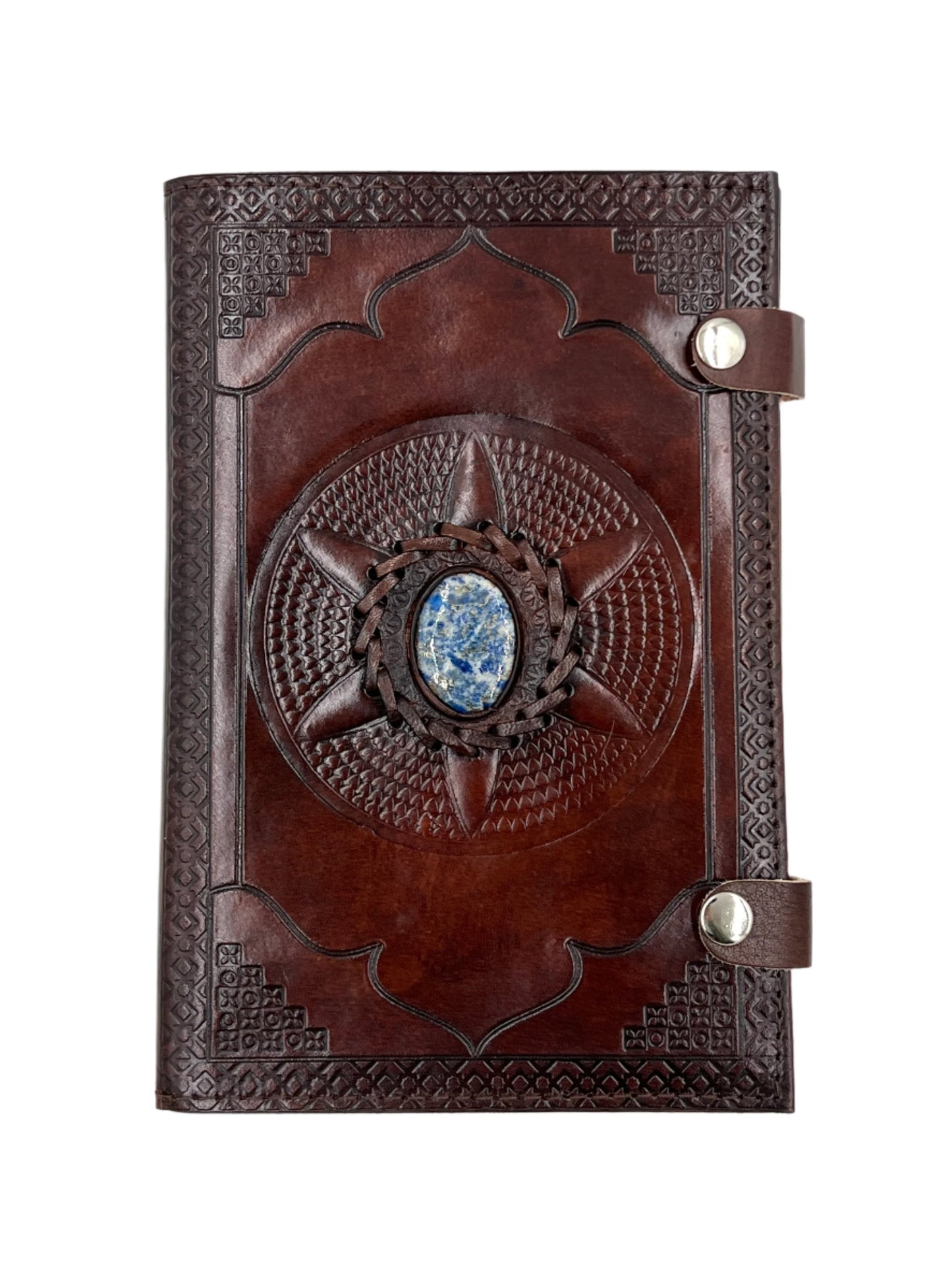 Camel Leather Gemstone Journal | Spiked Mandala | 9" x 6" x 1/2"