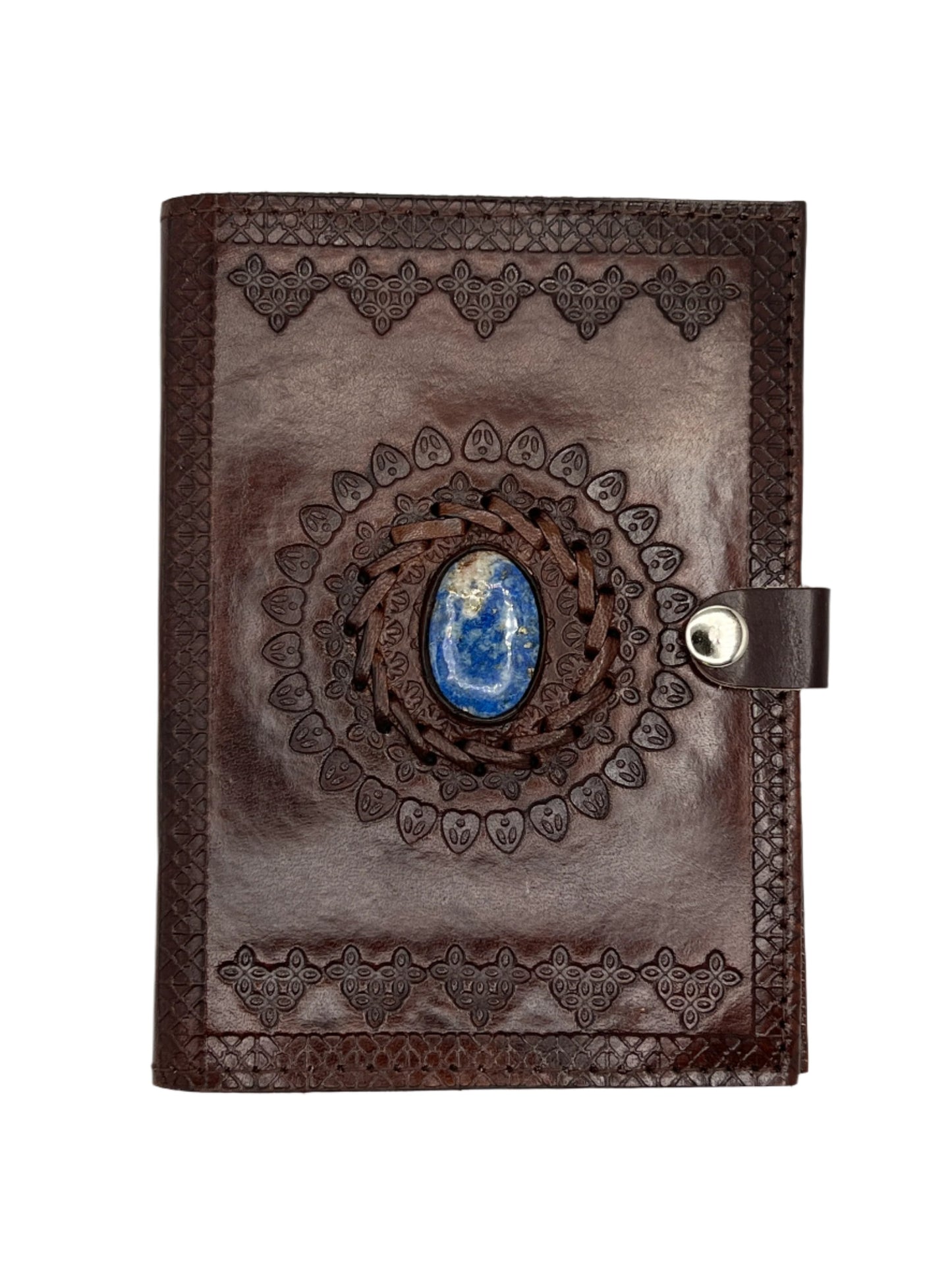 Camel Leather Gemstone Journal | Leaf Mandala | 7" x 5" x 1/2"