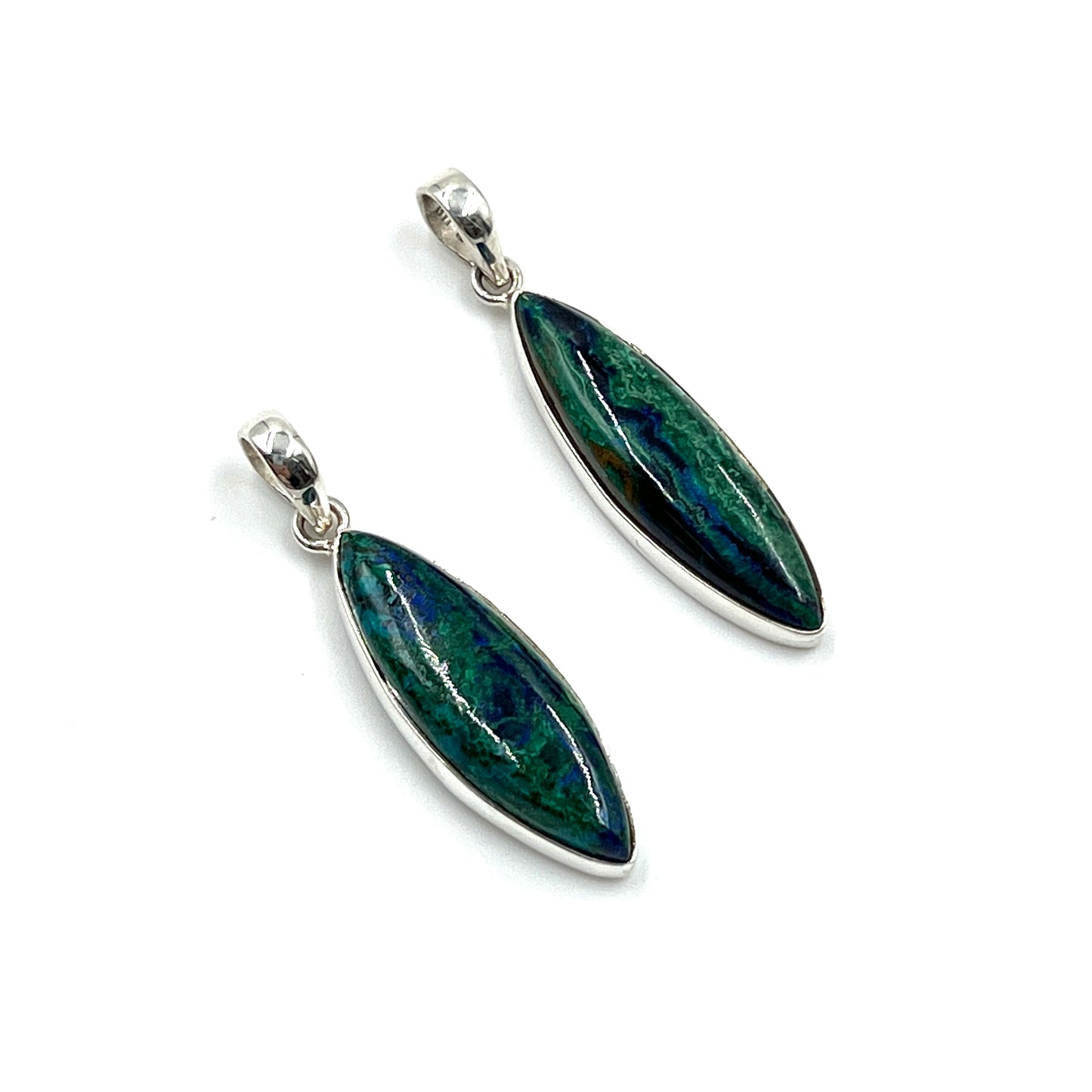 Sterling Silver Azurite Malachite Marquise Pendants