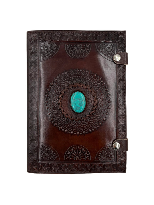 Camel Leather Gemstone Journal | Mandala | 10" x 7" x 1/2"