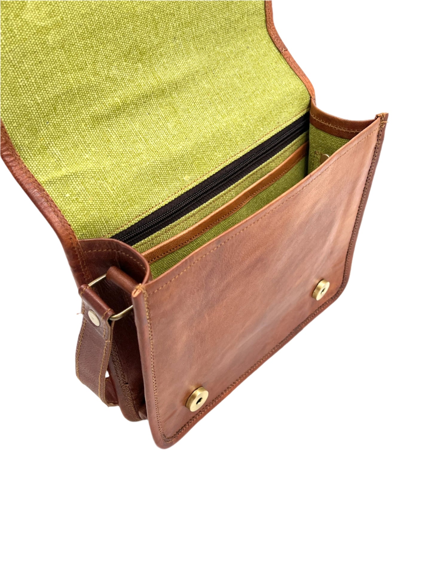 Camel Leather Cross Body Saddle Bag