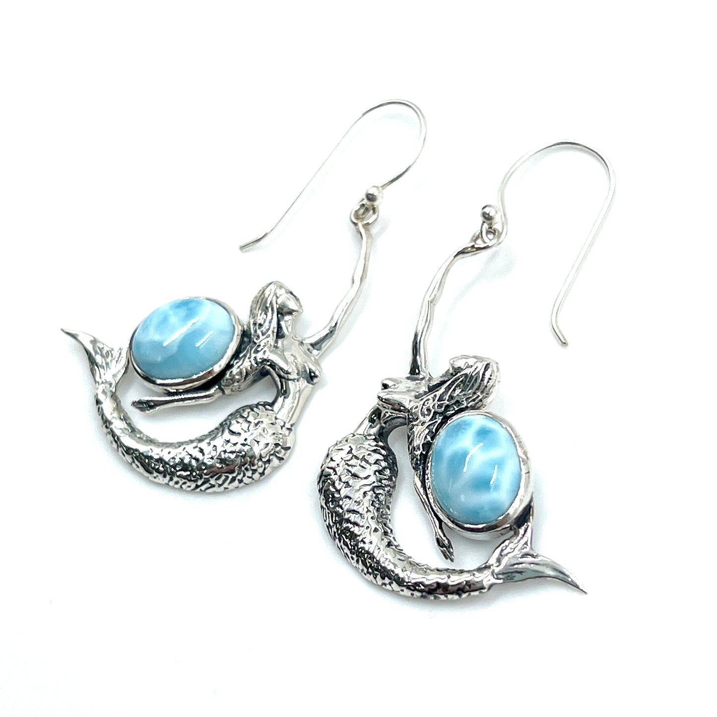 Sterling Silver Larimar Mermaid Earrings