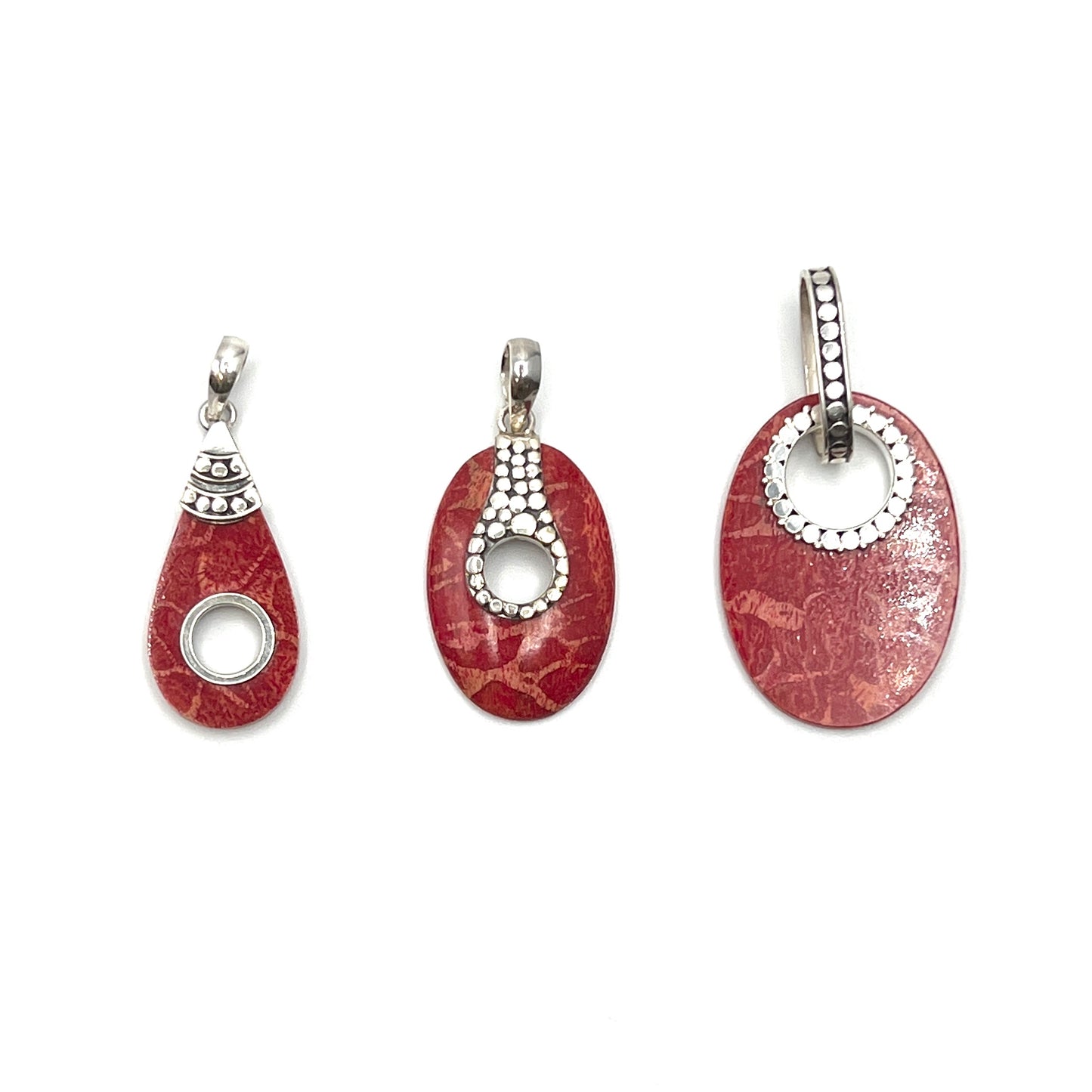 Sterling Silver Red Coral Beaded Pendants