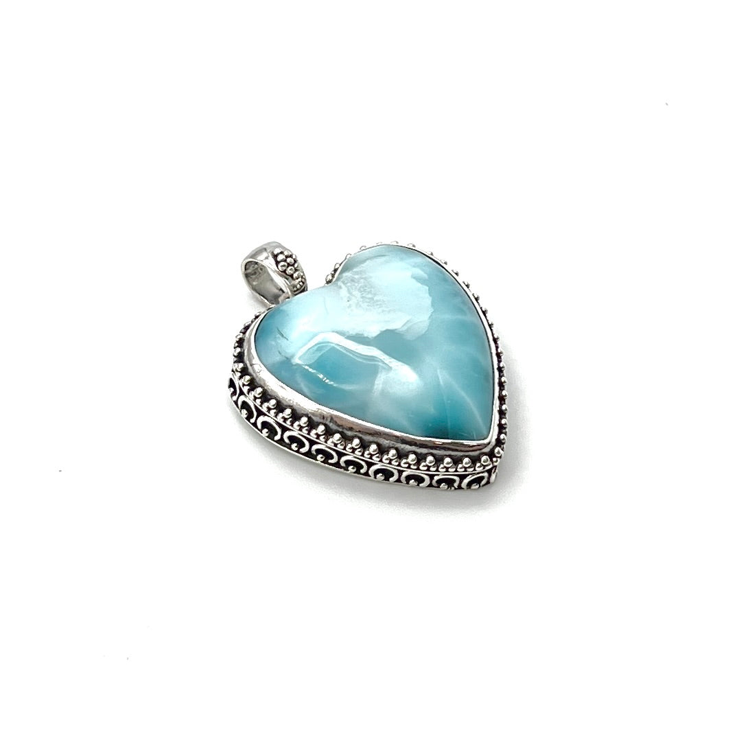 Sterling Silver Beaded Larimar Heart Pendants